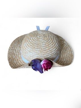 90s kids toddler size straw hat with flowers and bow